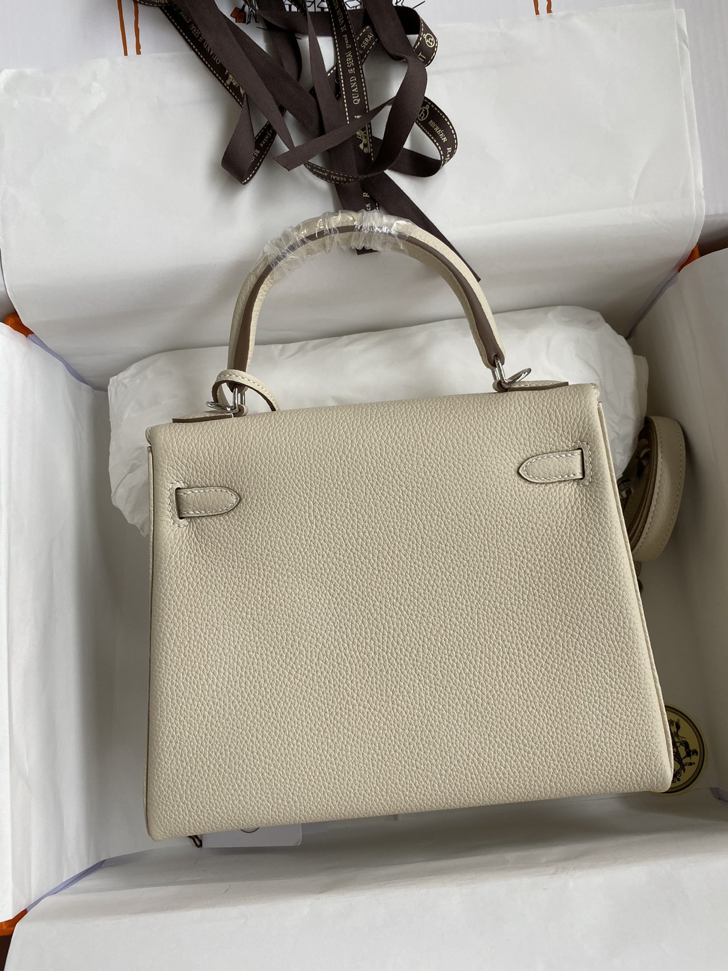 Hermes Kelly 25cm Handbag Shoulder Bag in White Togo Leather